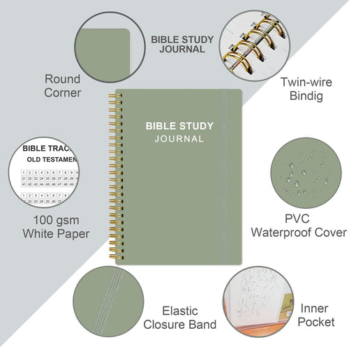 Bible Study Journal – Church Notes Notebooks – Note Taking & Journaling Kit, 5.8" X 8.5", Green