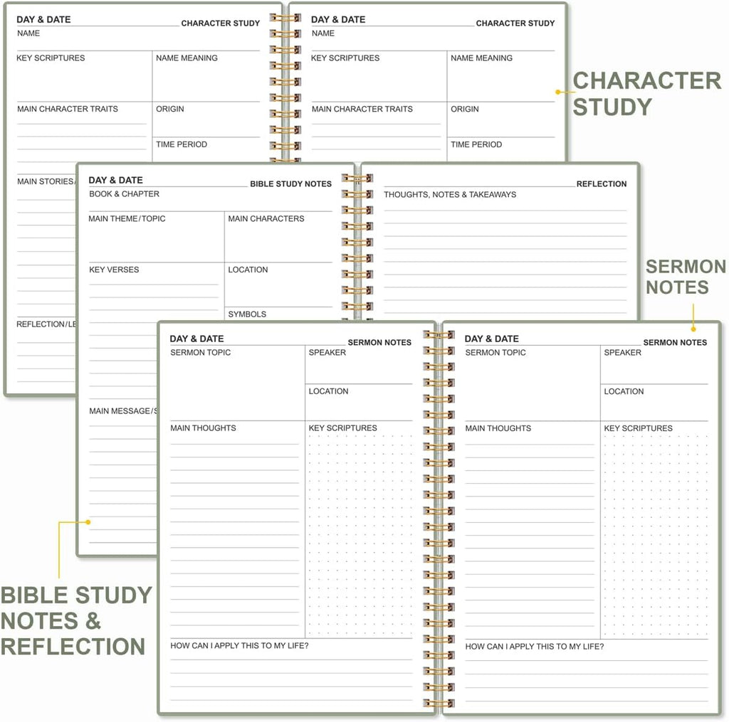Bible Study Journal – Church Notes Notebooks – Note Taking & Journaling Kit, 5.8" X 8.5", Green