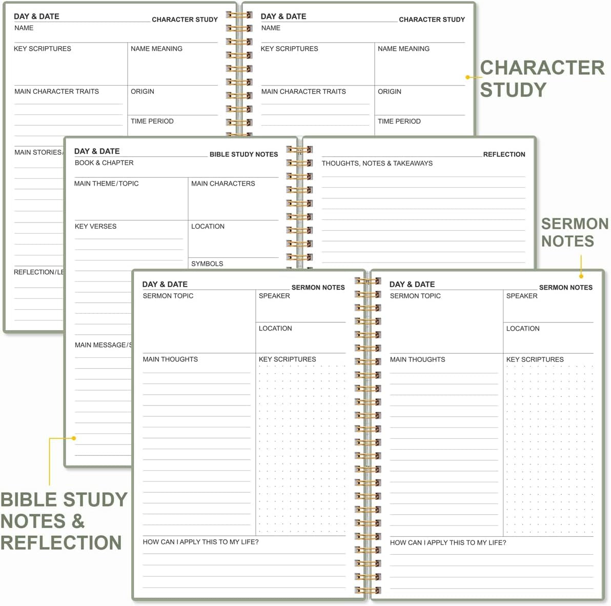 Bible Study Journal – Church Notes Notebooks – Note Taking & Journaling Kit, 5.8" X 8.5", Green