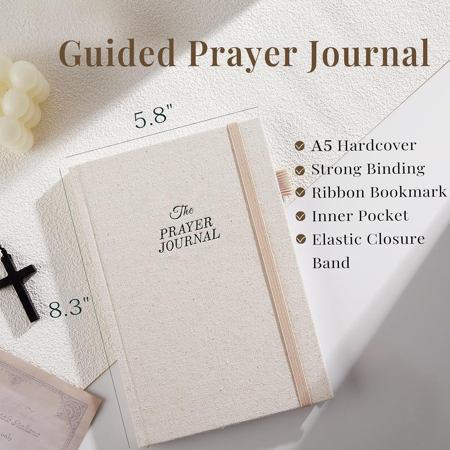 Prayer Journal for Women, Bible Journal with Scripture, Beige | 160 Pages, 60-Week Faith & Devotional Journal, Hardcover Bible Study Notebook for Note Taking, Christian Gift for Women