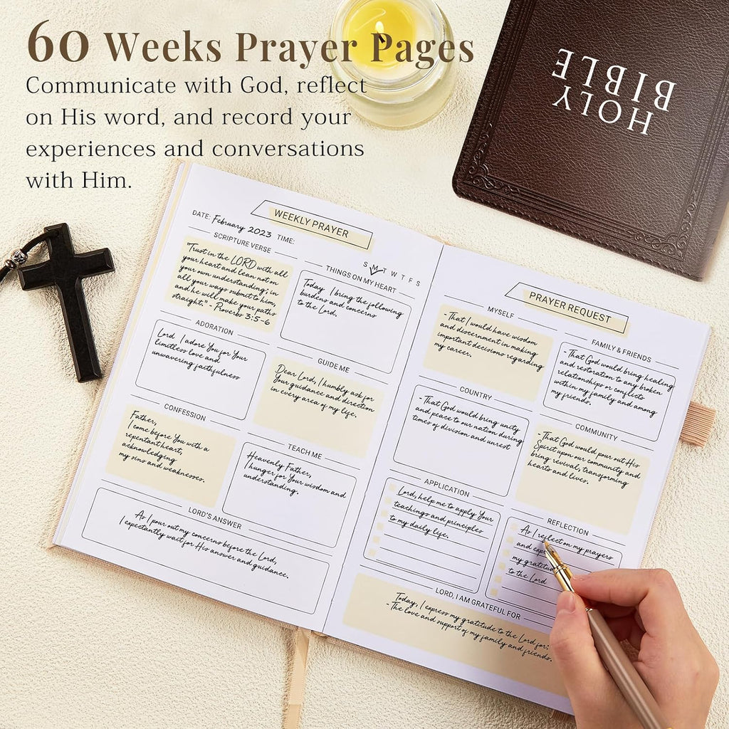 Prayer Journal for Women, Bible Journal with Scripture, Beige | 160 Pages, 60-Week Faith & Devotional Journal, Hardcover Bible Study Notebook for Note Taking, Christian Gift for Women